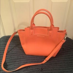 Coral faux leather satchel